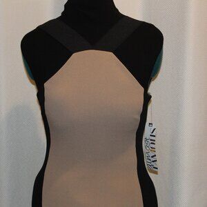 Almost Famous Bodycon DRESS Black & Tan Size MED NWT